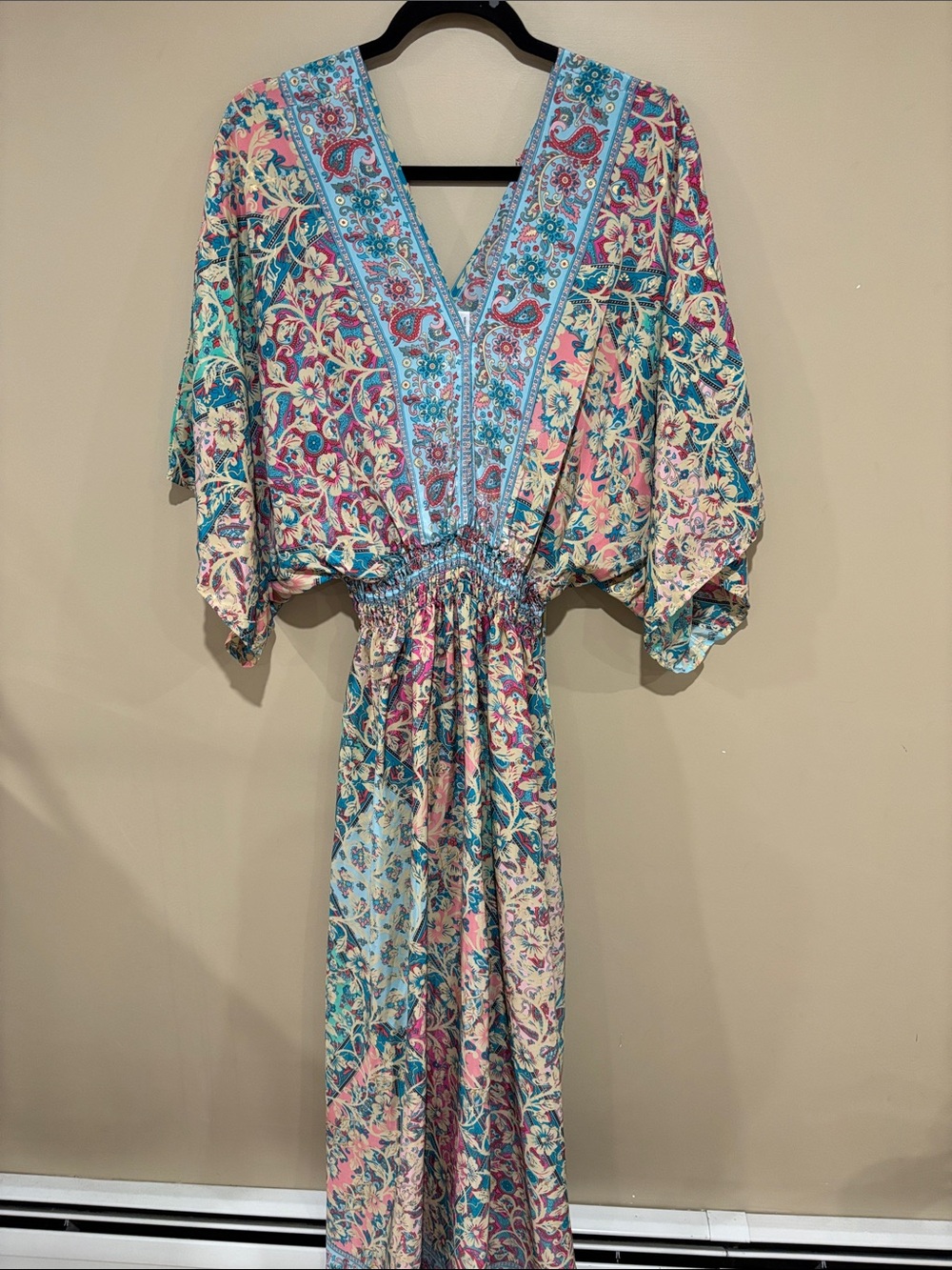 Made in India pink teal boho maxi dress